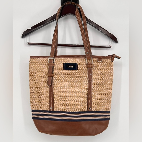 Chaps Handbags - Chaps Lexi Straw Woven Bucket Tote Bag- NWT - Snap Closure w/ Zipper Pockets